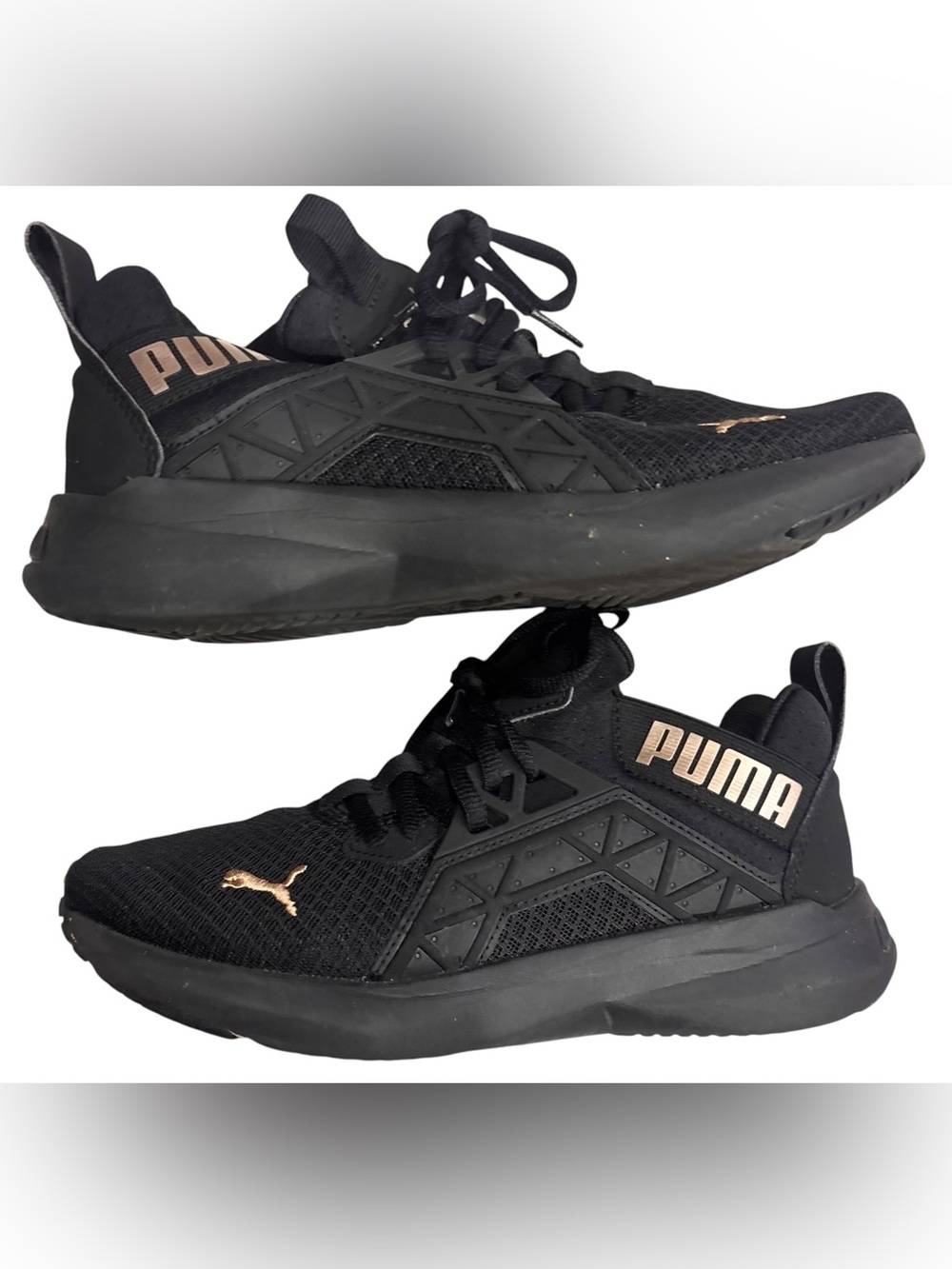 Puma Black Athletic Training Running Shoes Women Size 6 Rose Gold Logo Sneakers